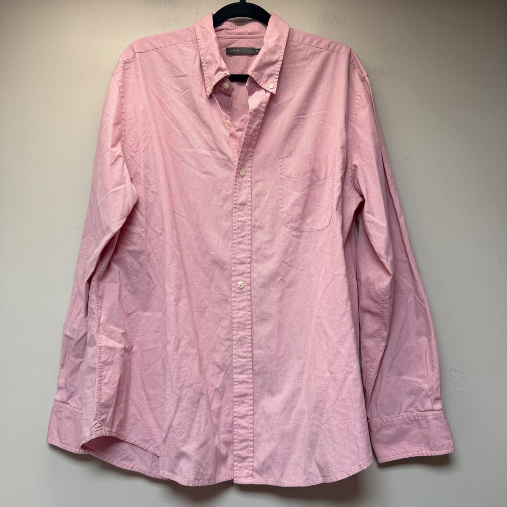 Vince Button Down Shirt‎ Mens XXL Pink Excellent Cotton Microcheck Long Sleeve